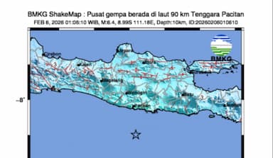 Gempa Magnitudo 6,4 Guncang Pacitan Jumat Dini Hari