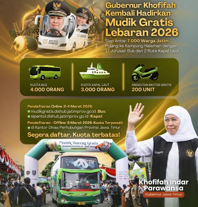 Pemprov Jatim Gelar Program Mudik Gratis, Siap Antar 7.000 Warga Pulang ke Kampung Halaman