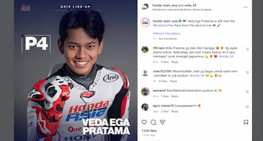 Dukungan Netizen Banjiri Instagram Veda Ega Pratama Jelang Moto3 GP Brasil